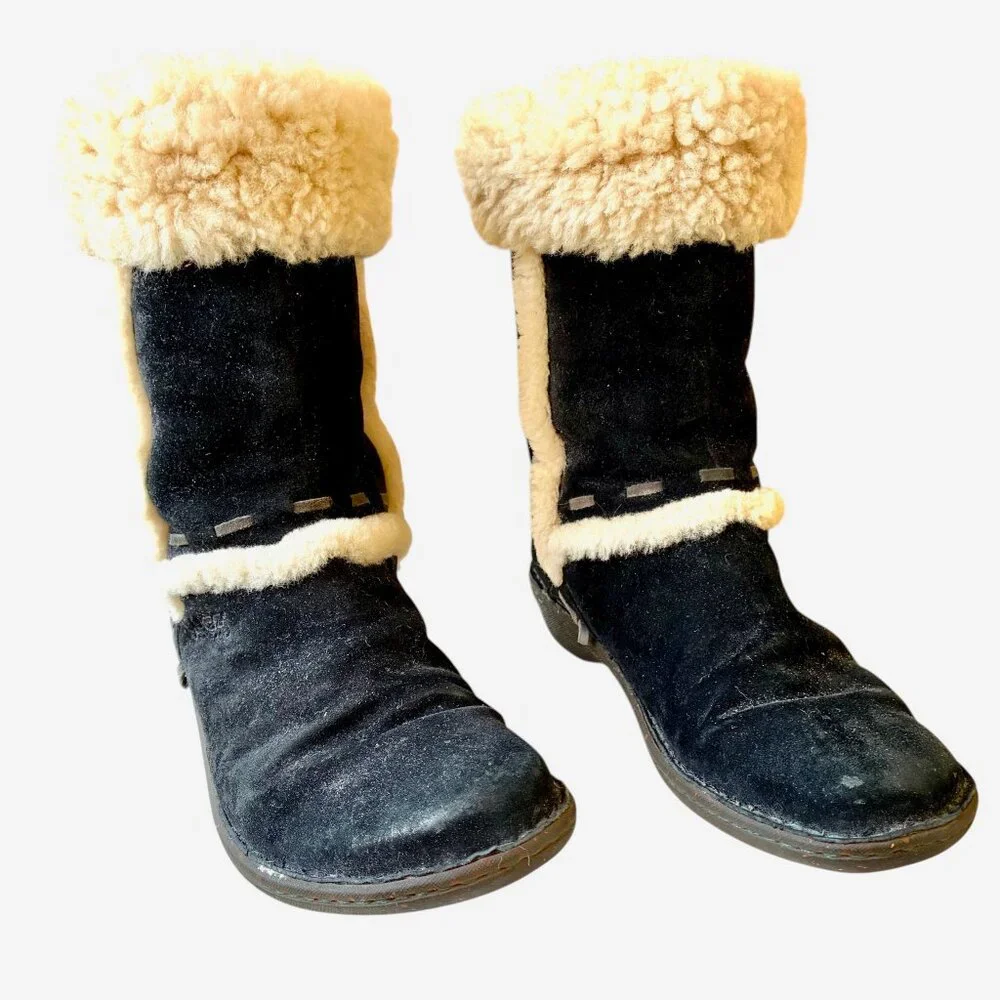 UGG Australia ELIJO Cuff Pull On Boot Black Suede Shearling Size 10